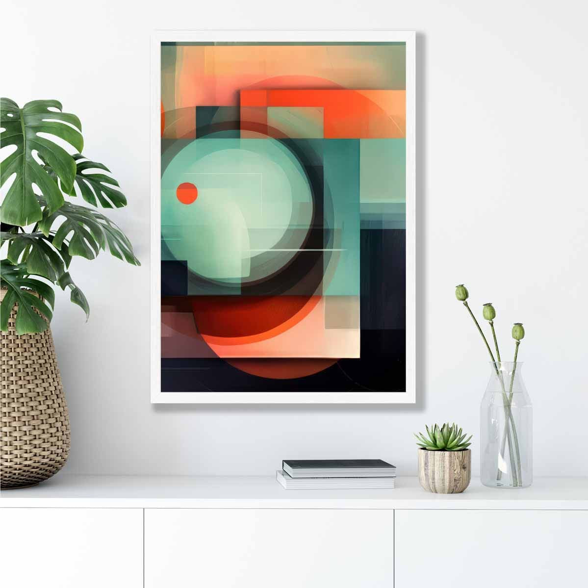 Modern Abstract Shapes Art Print Navy Blue and Orange No 6