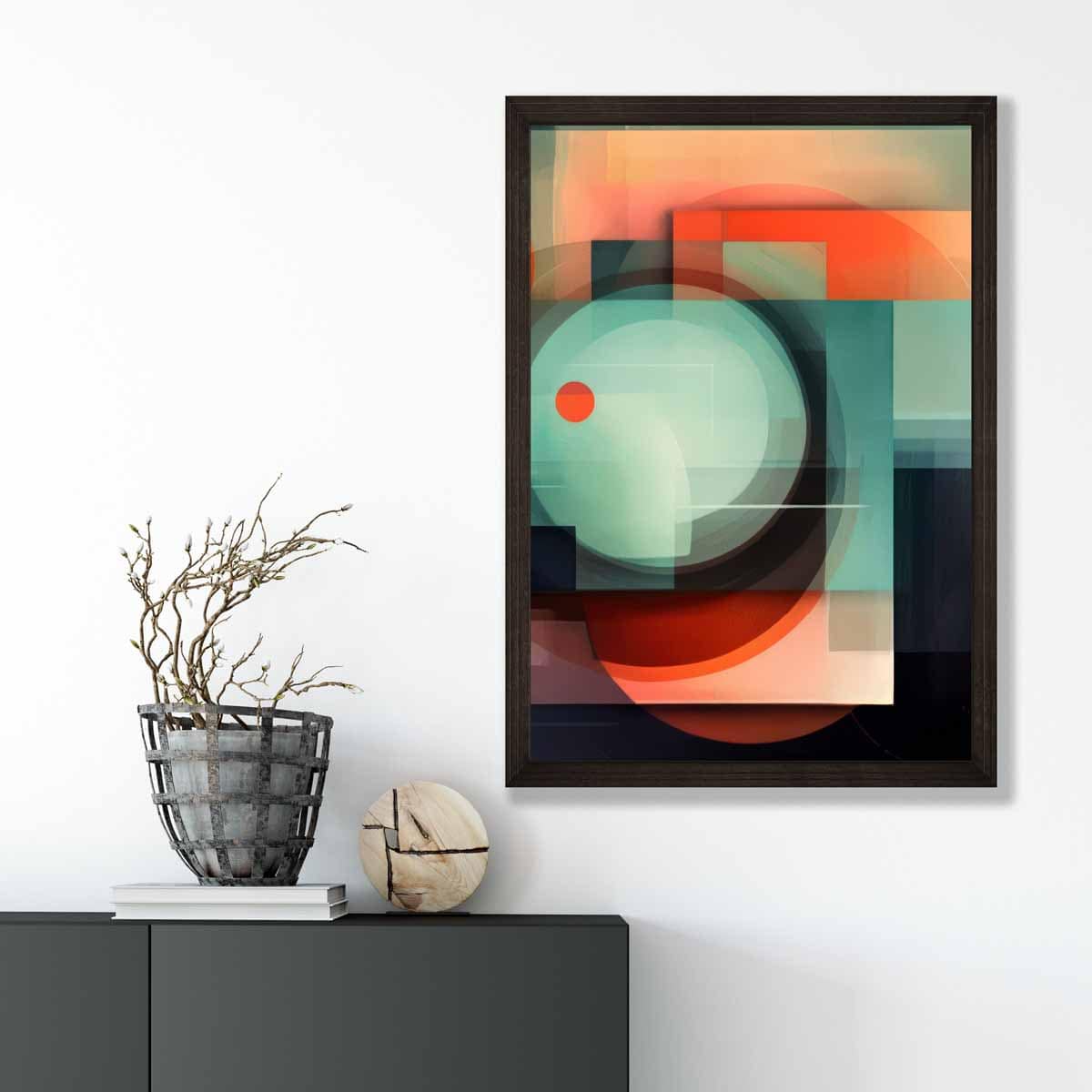 Modern Abstract Shapes Art Print Navy Blue and Orange No 6