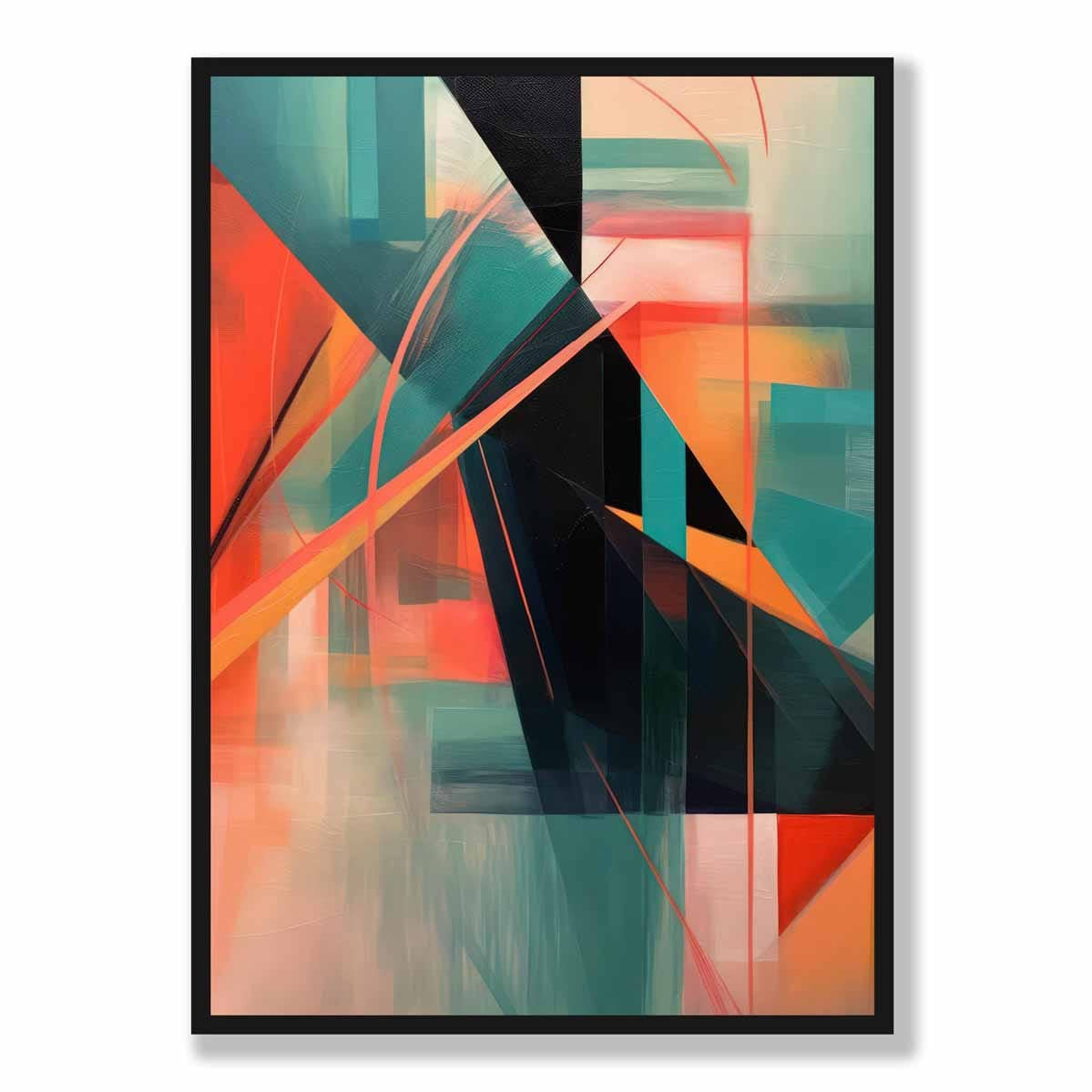 Modern Abstract Shapes Wall Art Poster Teal Blue Orange and Black No 1