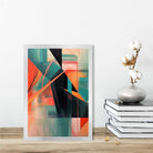 Modern Abstract Shapes Wall Art Poster Teal Blue Orange and Black No 1