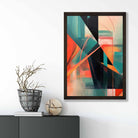 Modern Abstract Shapes Wall Art Poster Teal Blue Orange and Black No 2