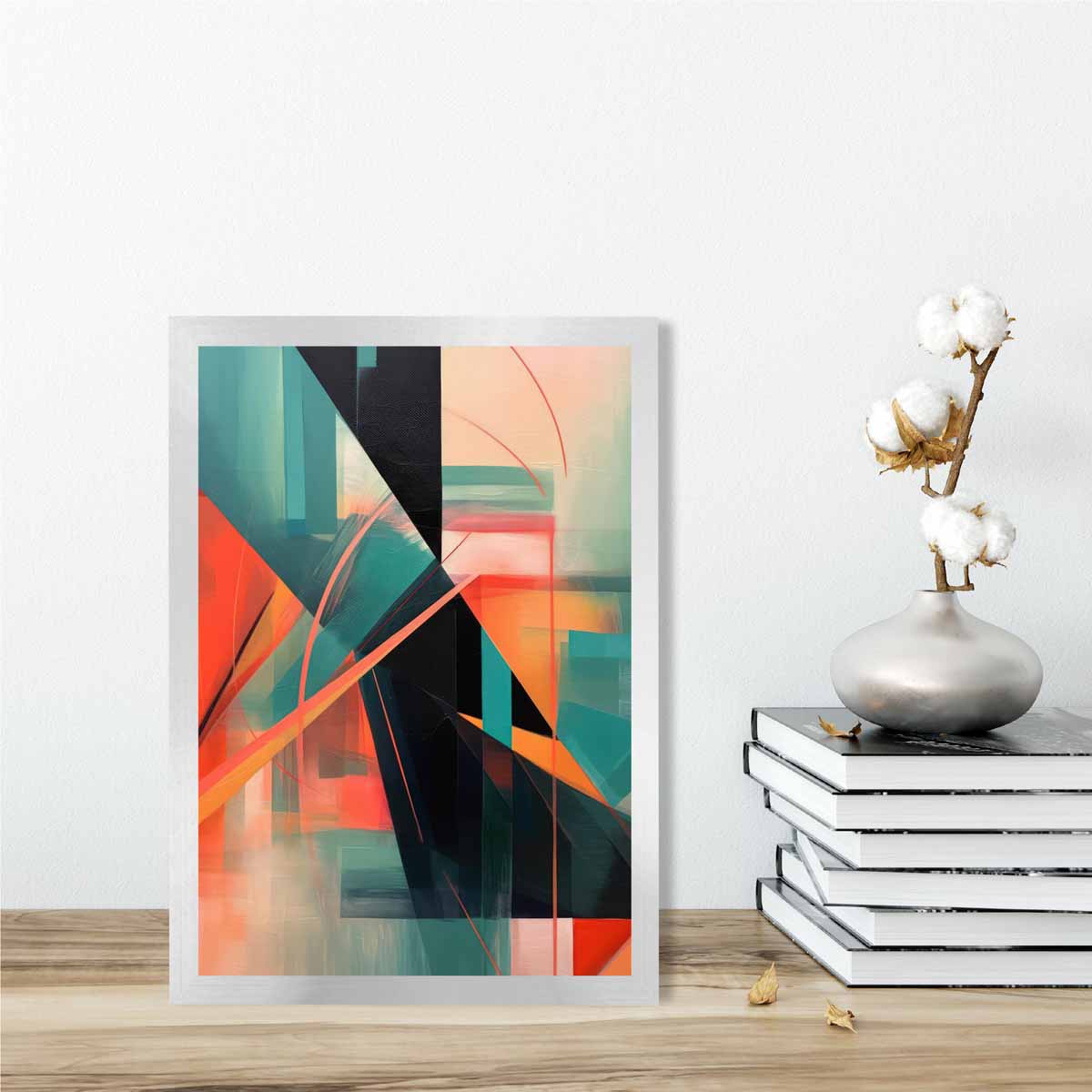 Modern Abstract Shapes Wall Art Poster Teal Blue Orange and Black No 2