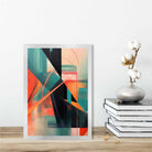 Modern Abstract Shapes Wall Art Poster Teal Blue Orange and Black No 2