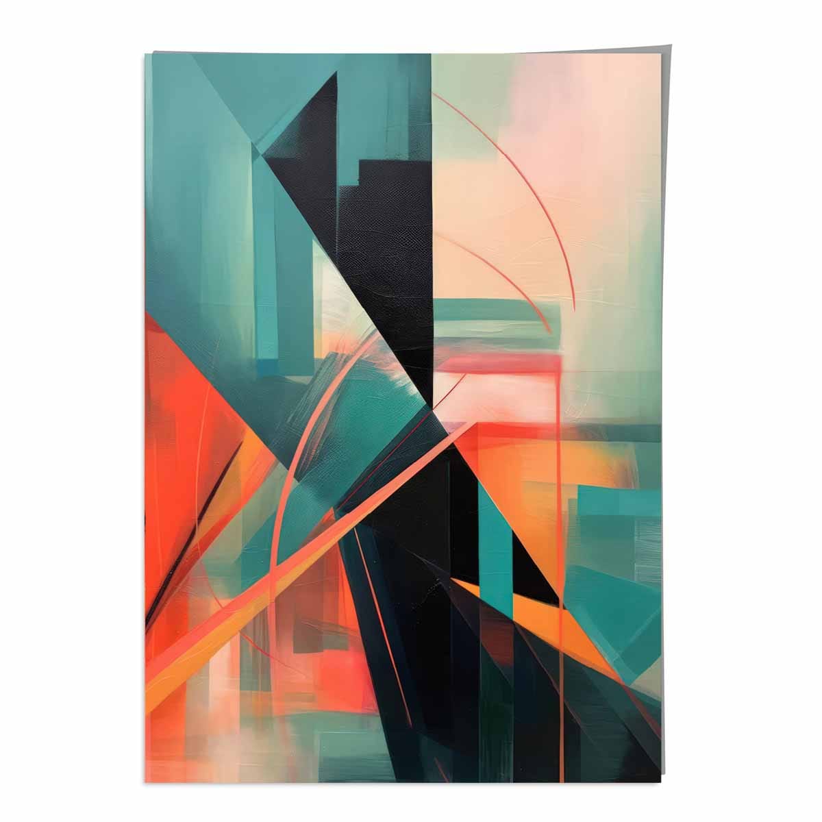 Modern Abstract Shapes Wall Art Poster Teal Blue Orange and Black No 3