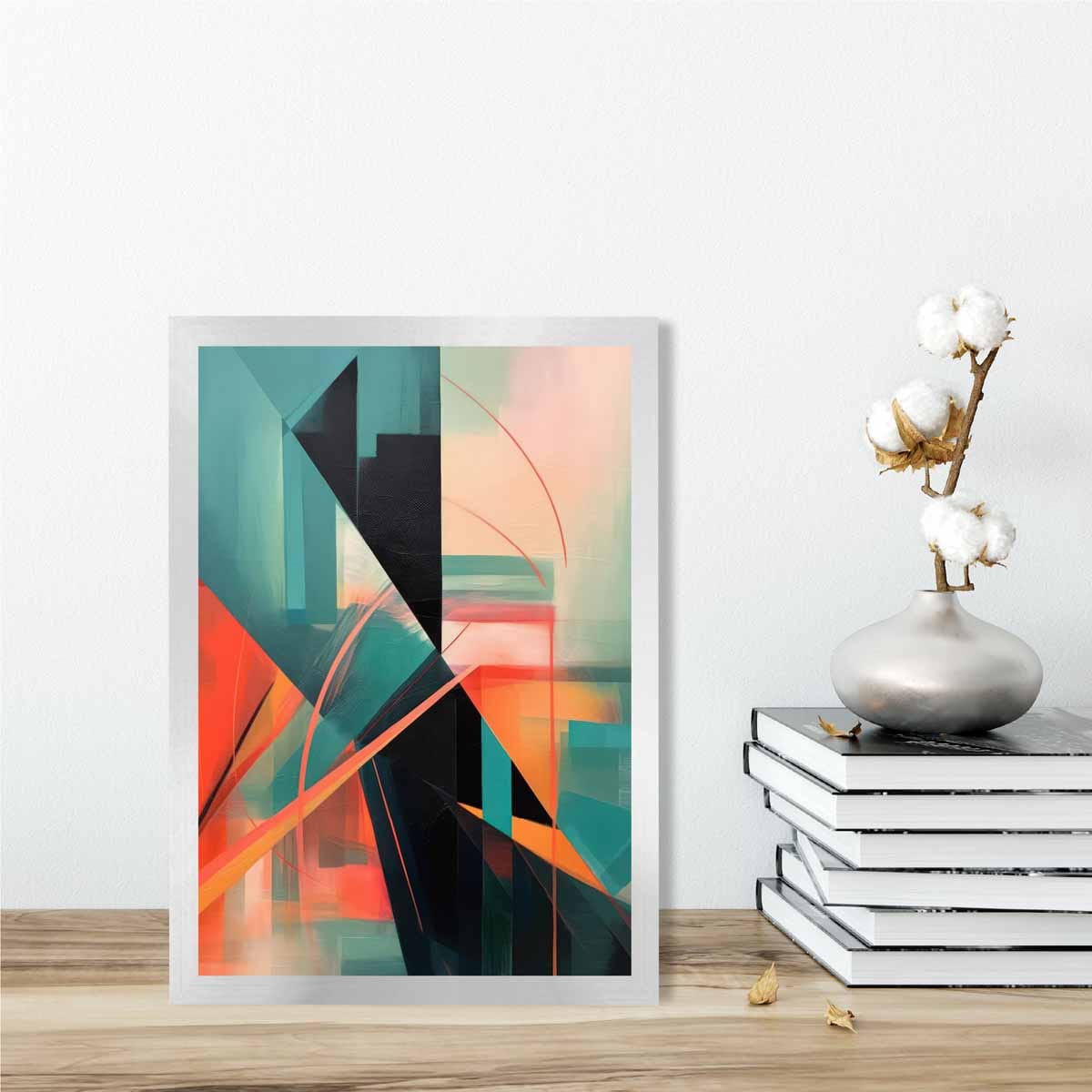 Modern Abstract Shapes Wall Art Poster Teal Blue Orange and Black No 3