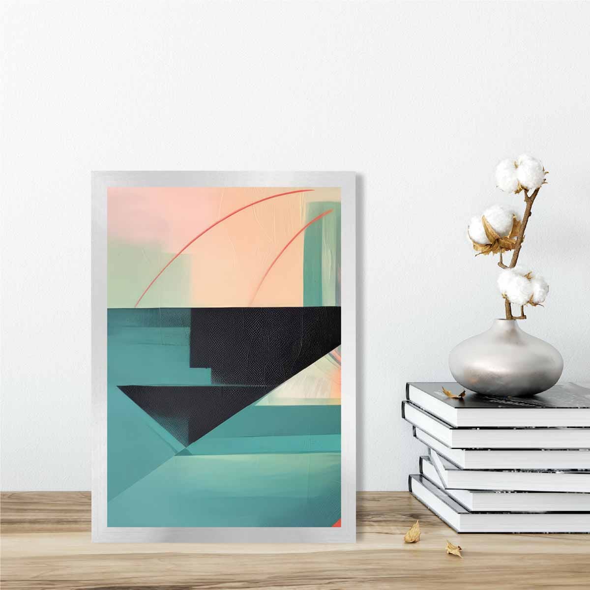 Modern Abstract Shapes Wall Art Poster Teal Blue Orange and Black No 4