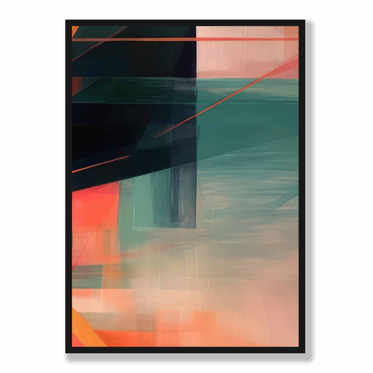 Modern Abstract Shapes Wall Art Poster Teal Blue Orange and Black No 6