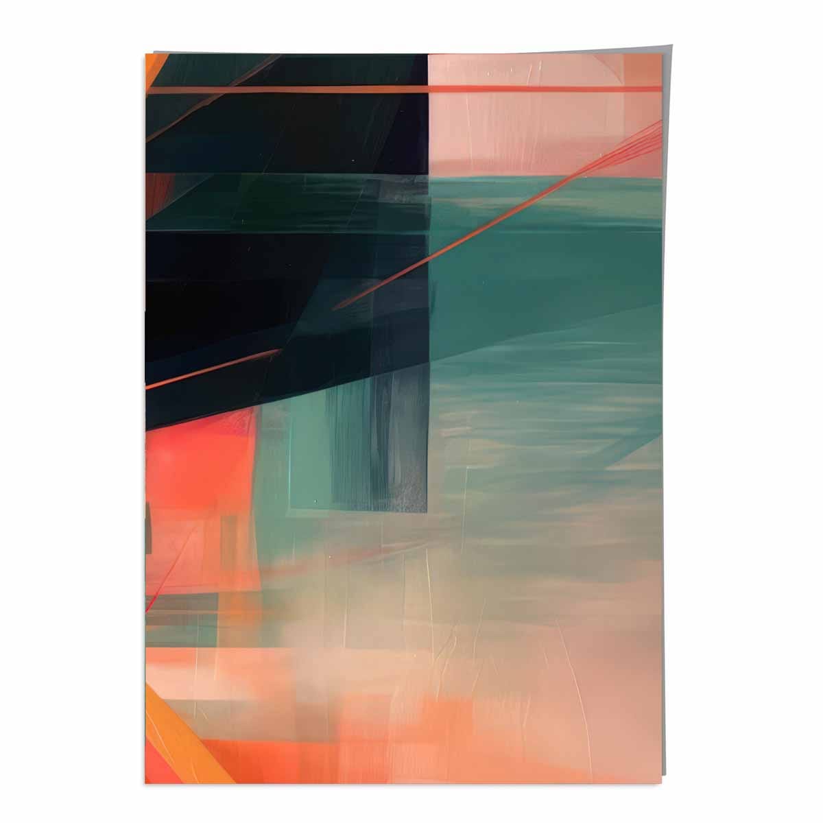 Modern Abstract Shapes Wall Art Poster Teal Blue Orange and Black No 6