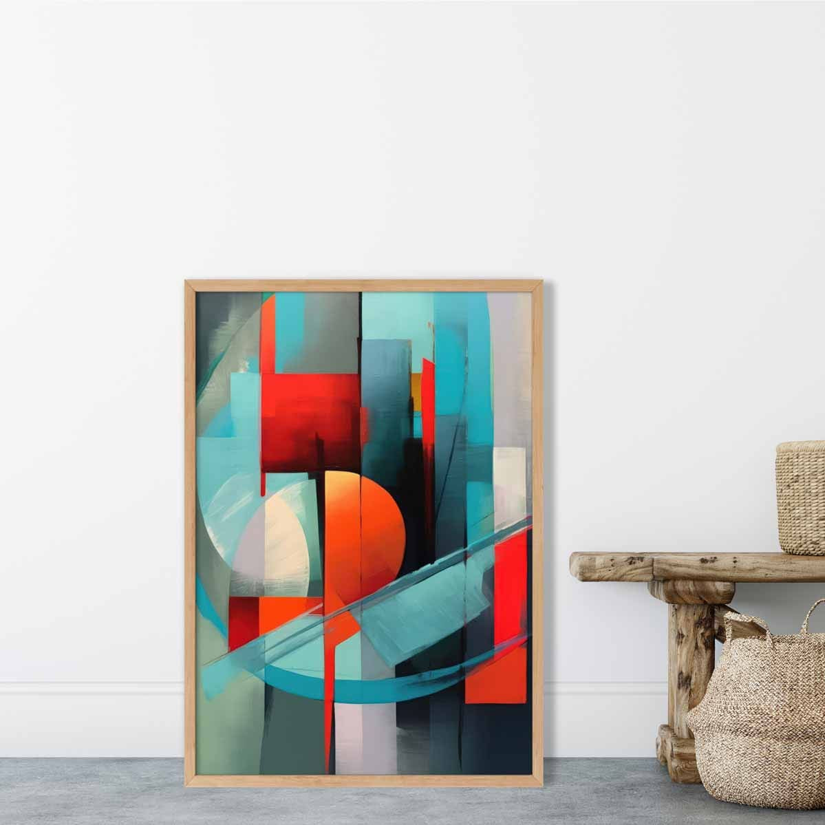 Modern Abstract Shapes Wall Art Poster Blue Red and Grey No 1