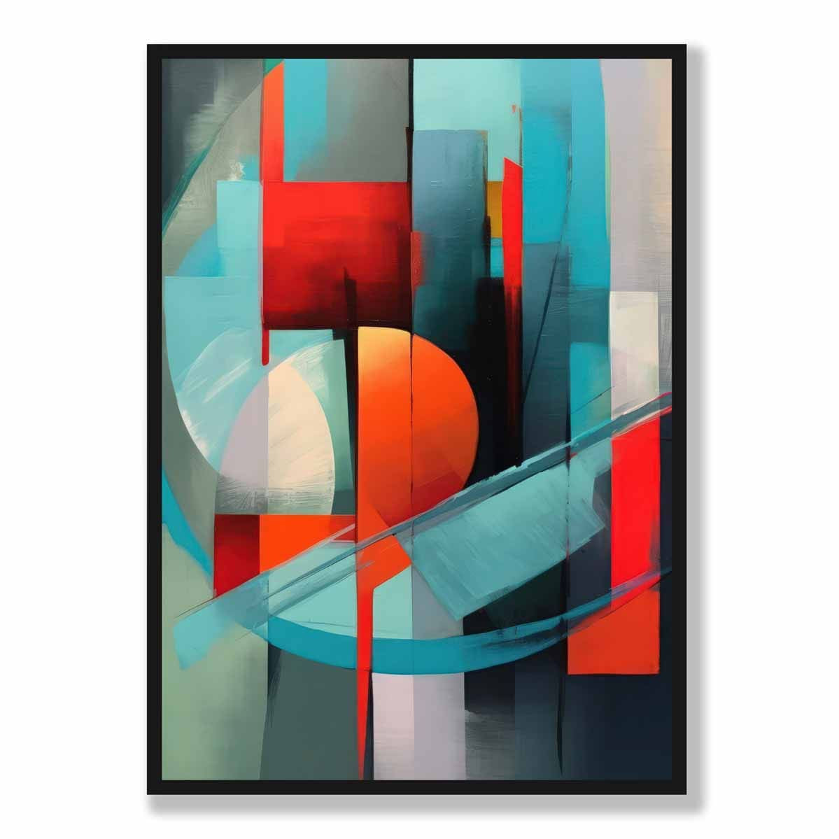 Modern Abstract Shapes Wall Art Poster Blue Red and Grey No 1