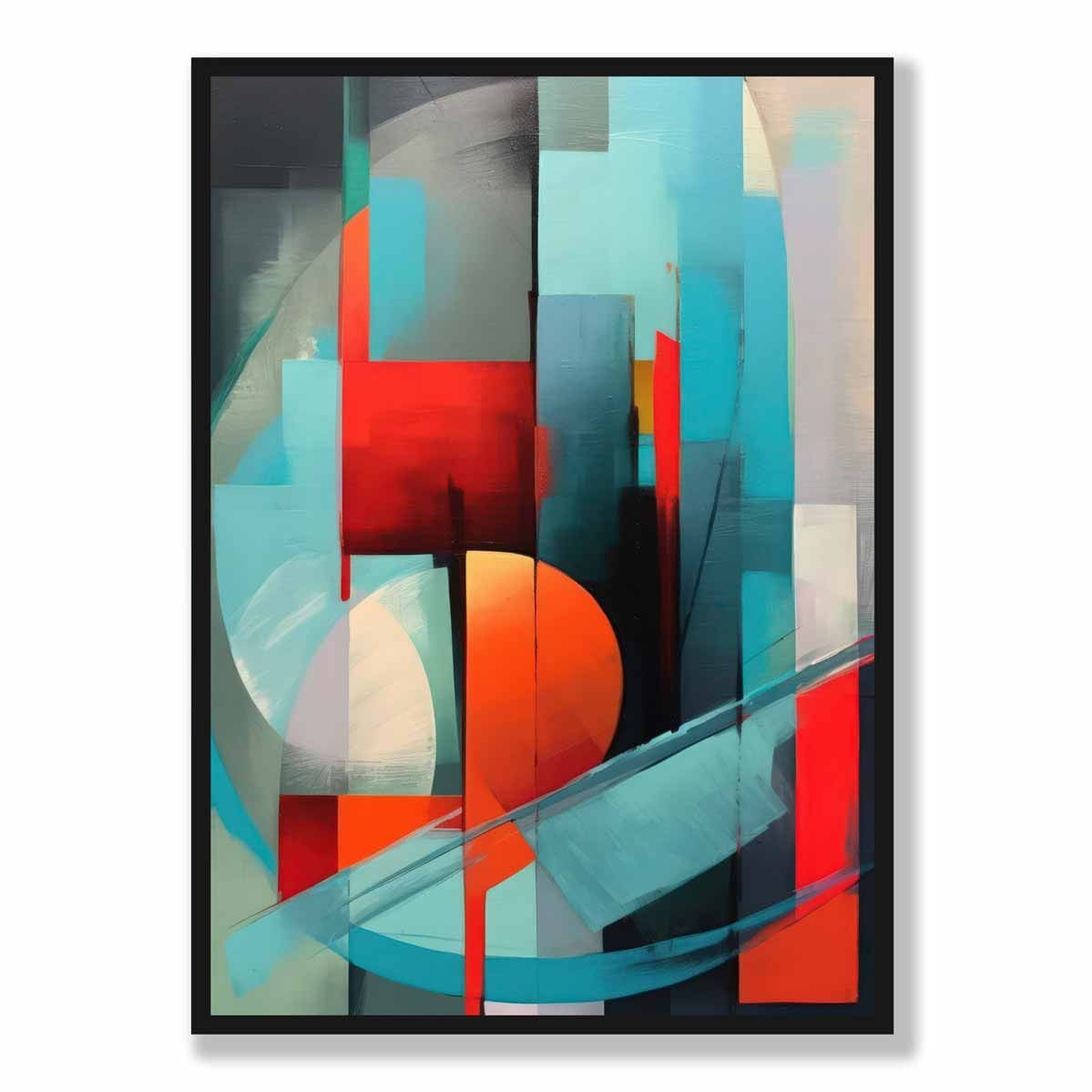 Modern Abstract Shapes Wall Art Poster Blue Red and Grey No 2