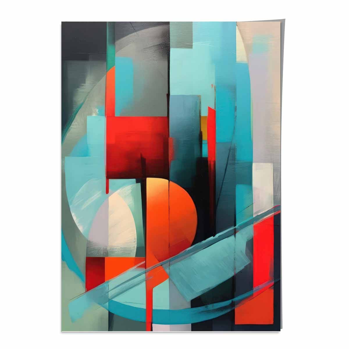 Modern Abstract Shapes Wall Art Poster Blue Red and Grey No 2