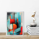 Modern Abstract Shapes Wall Art Poster Blue Red and Grey No 2