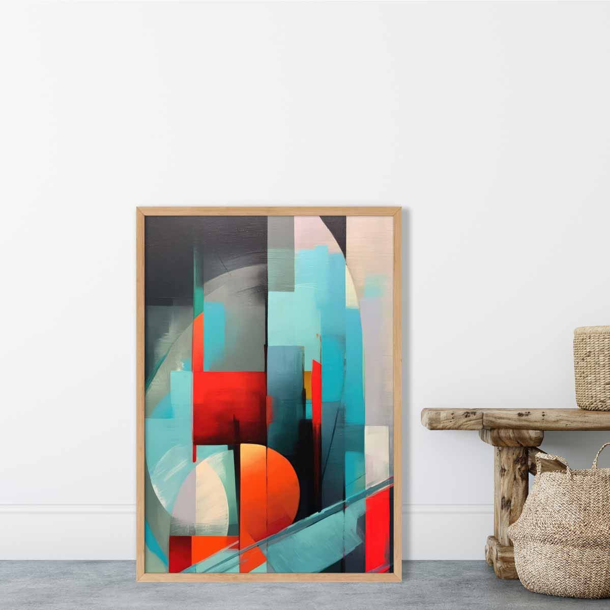 Modern Abstract Shapes Wall Art Poster Blue Red and Grey No 3
