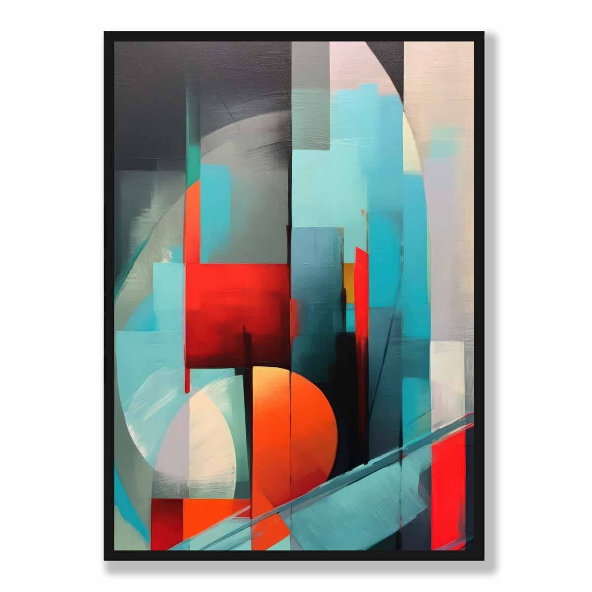Modern Abstract Shapes Wall Art Poster Blue Red and Grey No 3