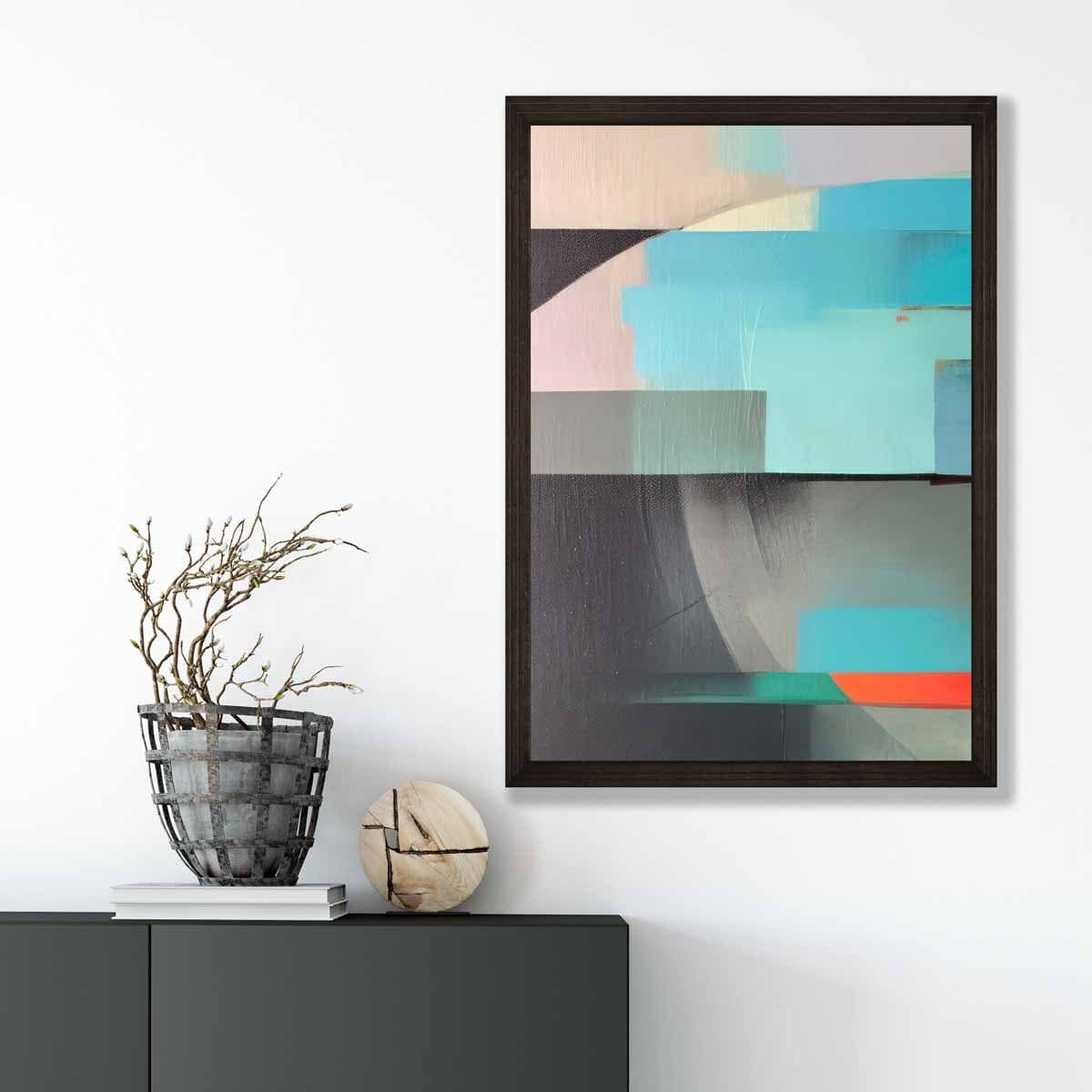 Modern Abstract Shapes Wall Art Poster Blue Orange and Grey No 1