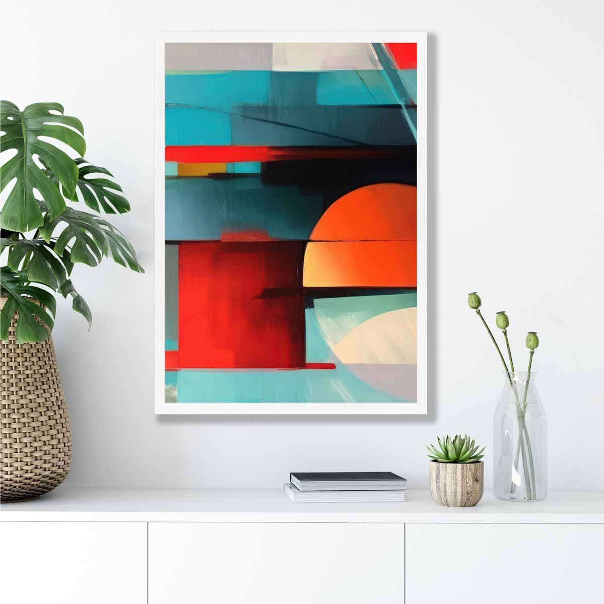 Modern Abstract Shapes Wall Art Poster Blue Orange and Grey No 2