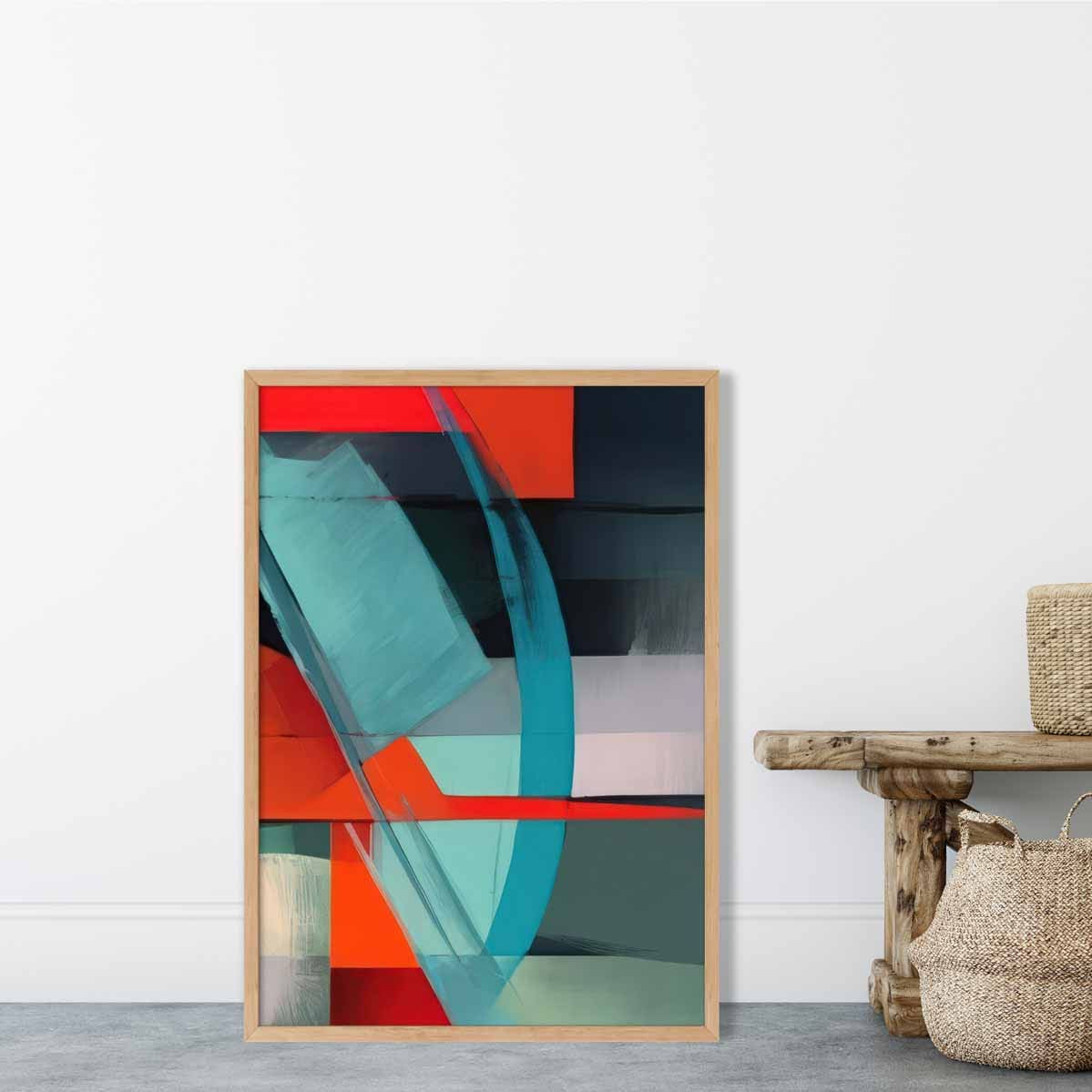 Modern Abstract Shapes Wall Art Poster Blue Orange and Grey No 3