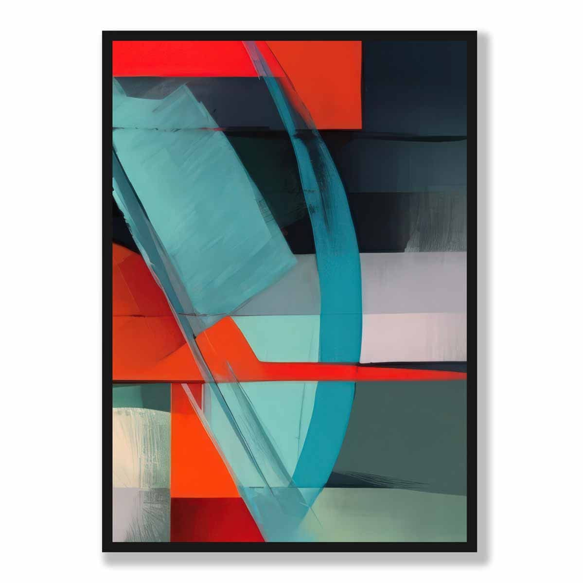 Modern Abstract Shapes Wall Art Poster Blue Orange and Grey No 3