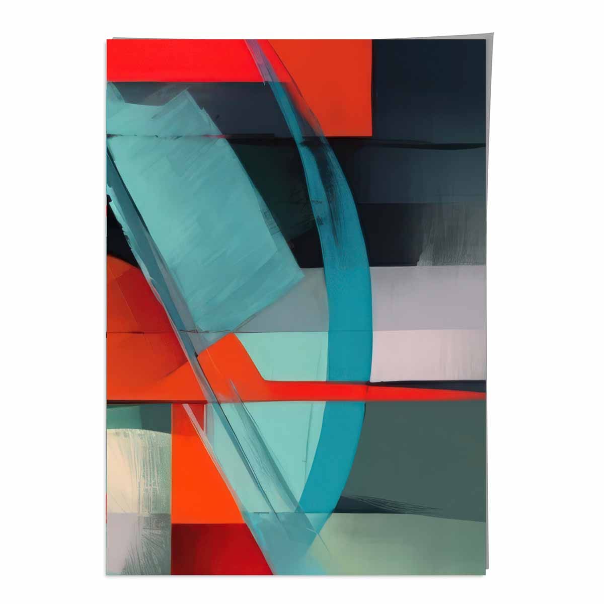 Modern Abstract Shapes Wall Art Poster Blue Orange and Grey No 3