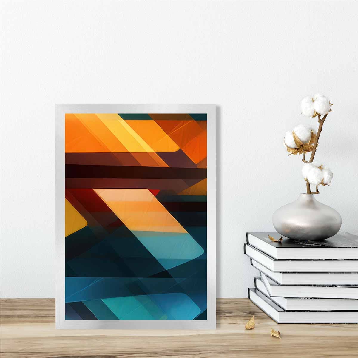 Modern Abstract Shapes and Lines Art Print Blue Orange and Green No 1