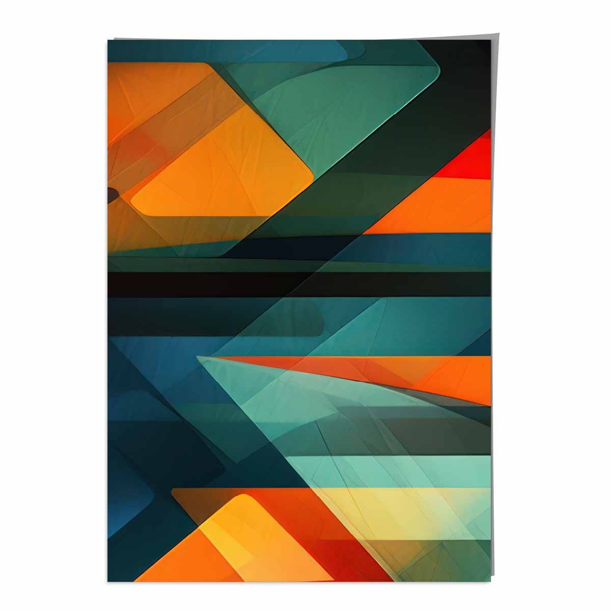 Modern Abstract Shapes and Lines Art Print Blue Orange and Green No 2