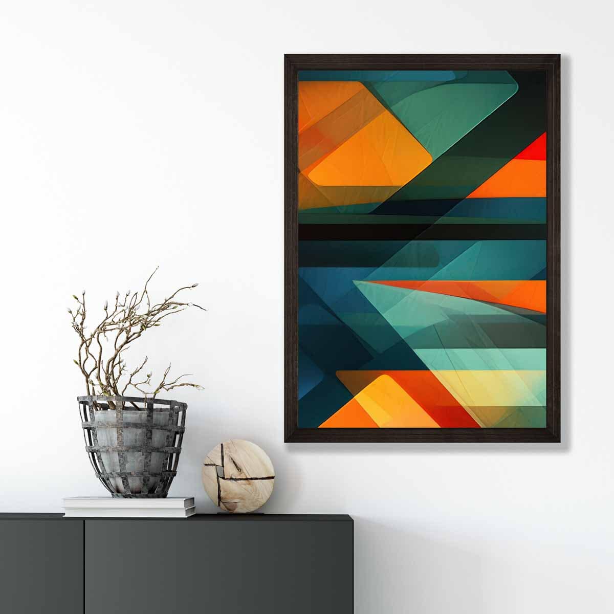 Modern Abstract Shapes and Lines Art Print Blue Orange and Green No 2