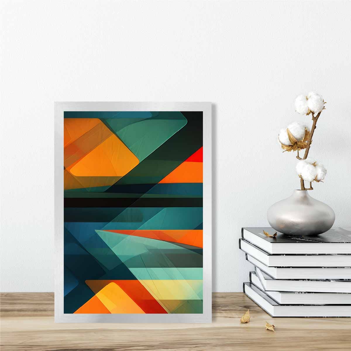 Modern Abstract Shapes and Lines Art Print Blue Orange and Green No 2