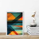 Modern Abstract Shapes and Lines Art Print Blue Orange and Green No 2