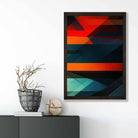 Modern Abstract Shapes and Lines Art Print Blue Orange and Green No 3