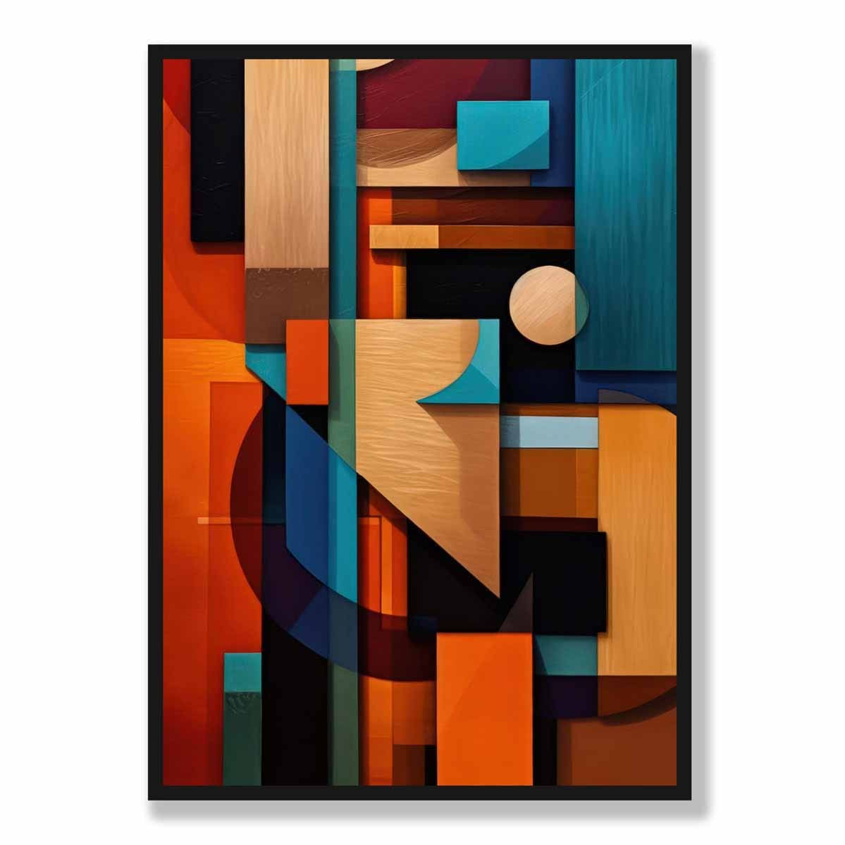 Modern Abstract Shapes Art Print Blue Orange and Beige No 1