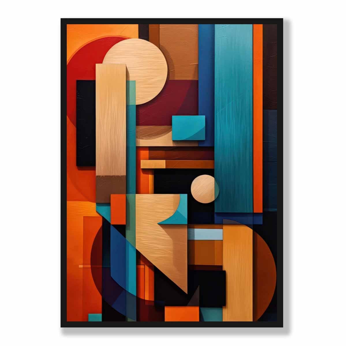 Modern Abstract Shapes Art Print Blue Orange and Beige No 2