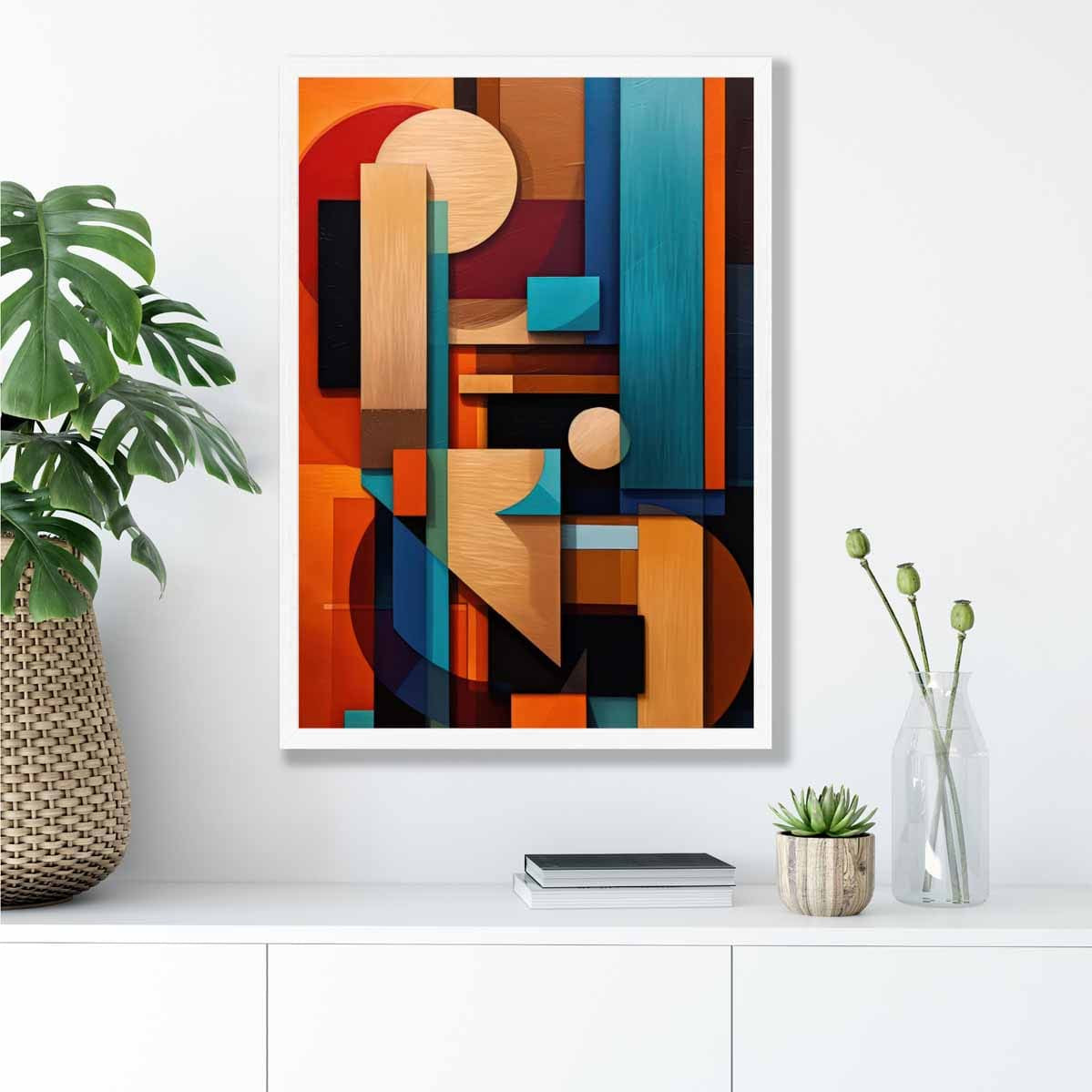 Modern Abstract Shapes Art Print Blue Orange and Beige No 2