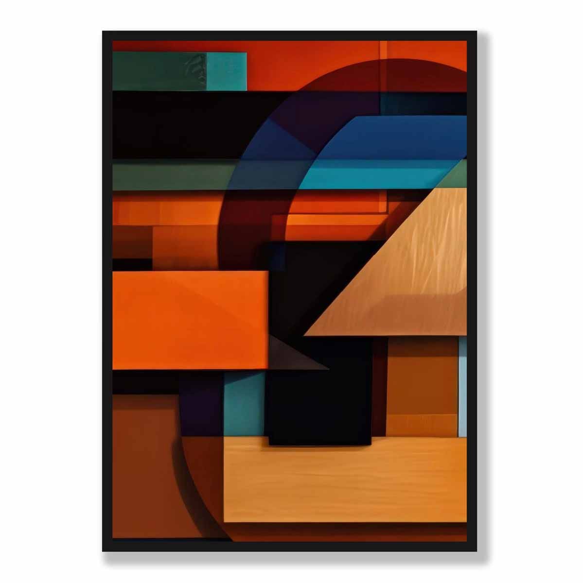 Modern Abstract Shapes Art Print Blue Orange and Beige No 4