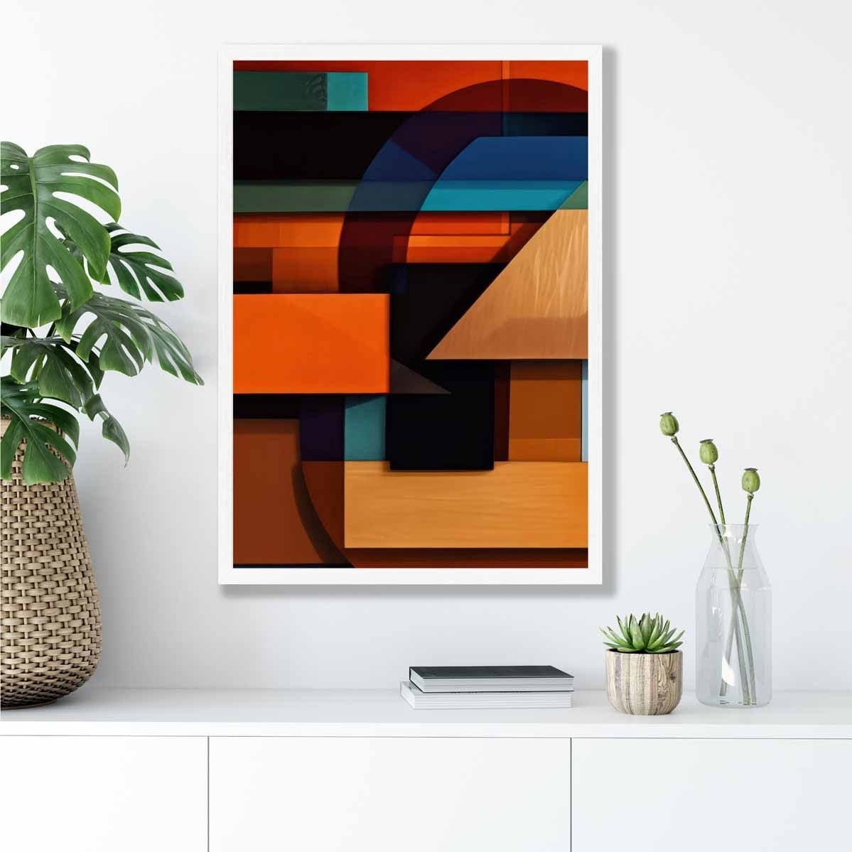 Modern Abstract Shapes Art Print Blue Orange and Beige No 4