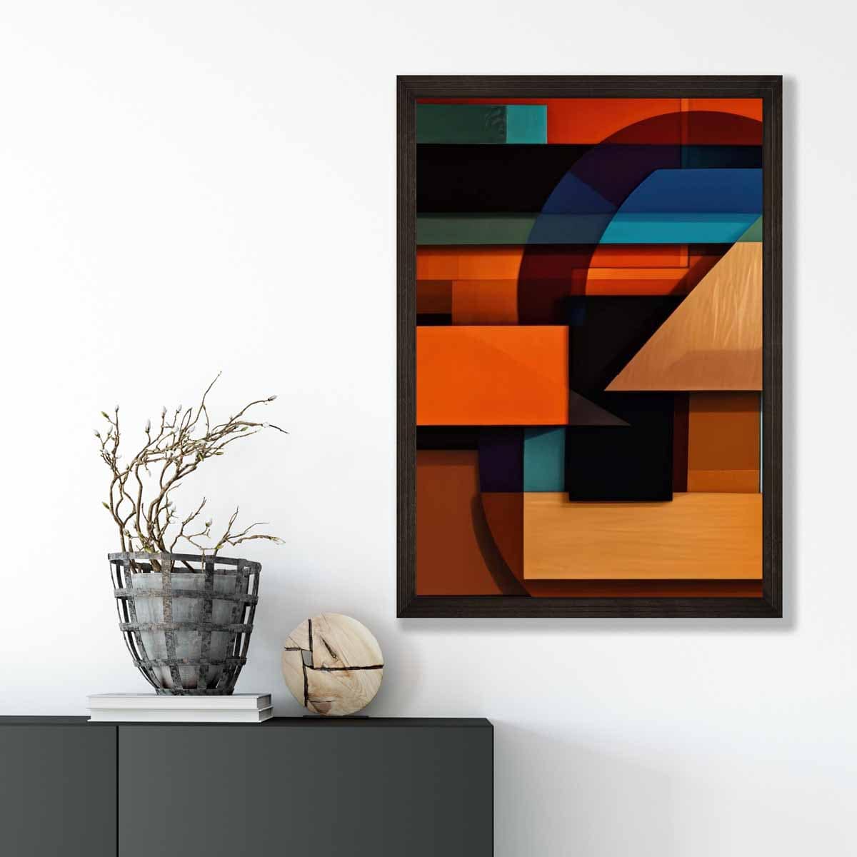 Modern Abstract Shapes Art Print Blue Orange and Beige No 4