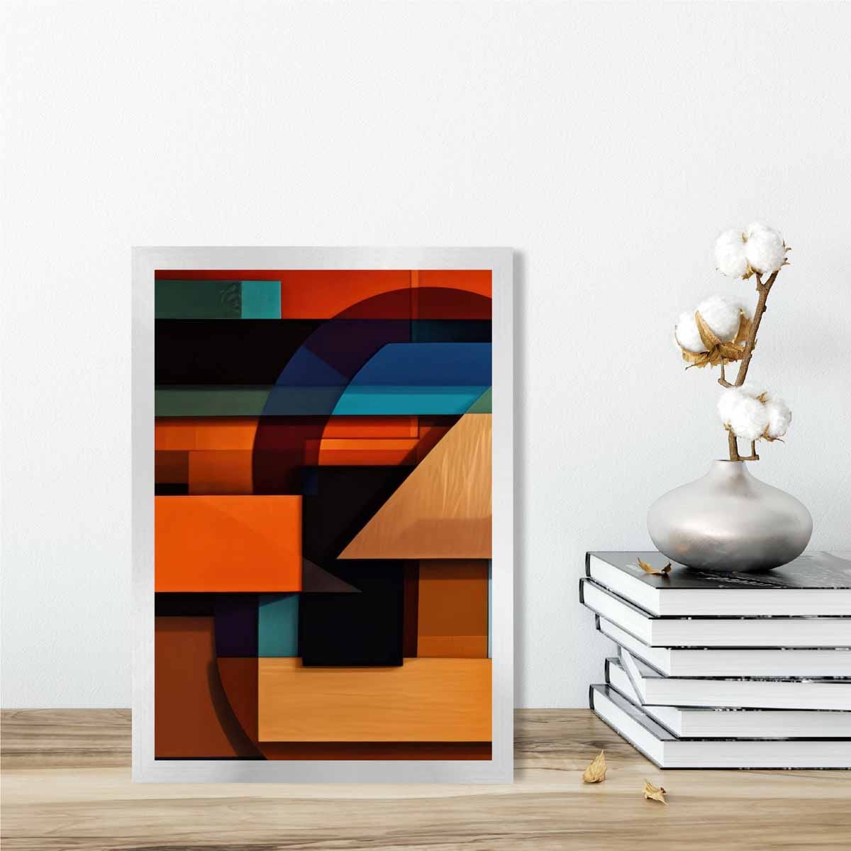 Modern Abstract Shapes Art Print Blue Orange and Beige No 4