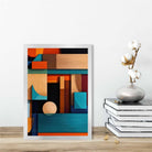 Modern Abstract Shapes Art Print Blue Orange and Beige No 5