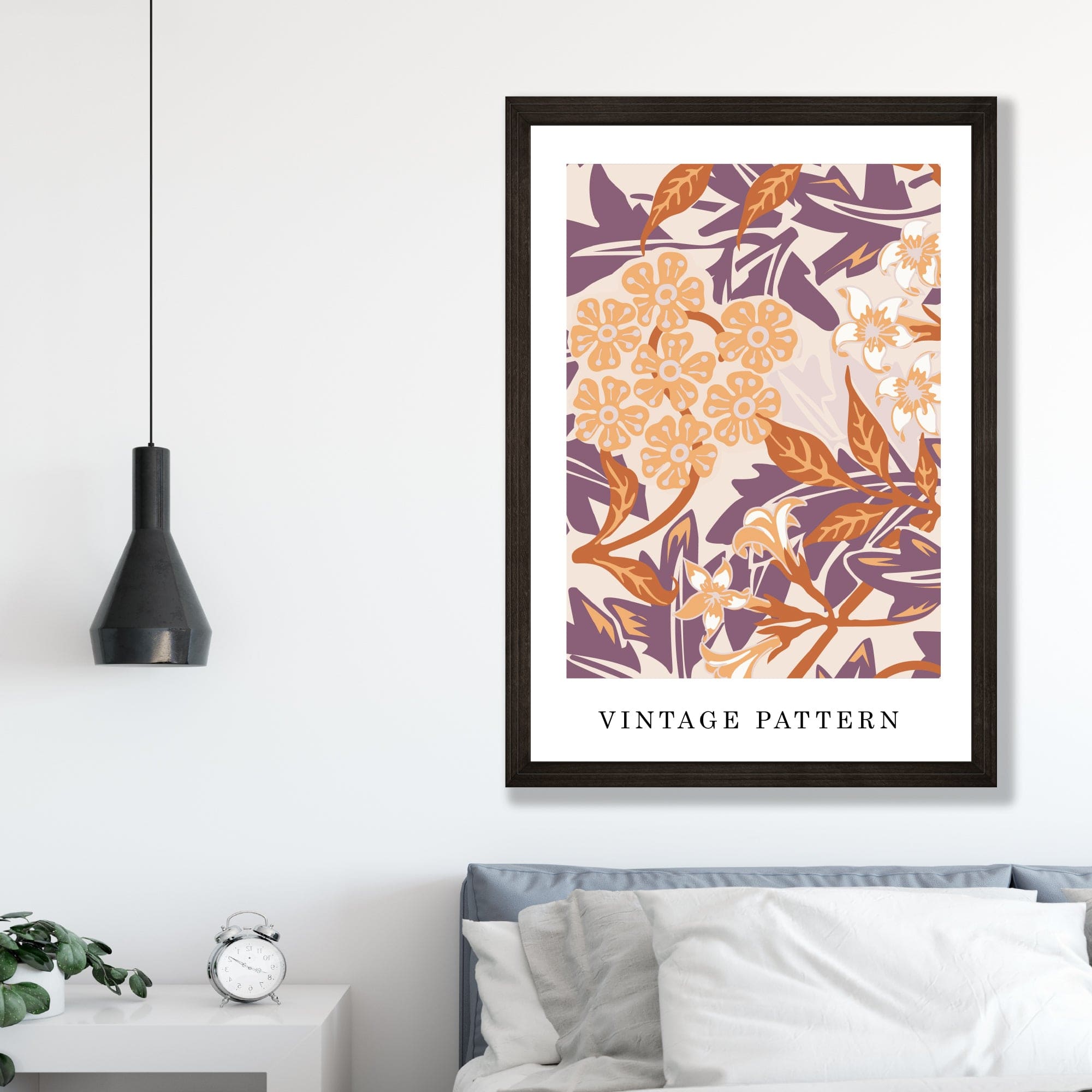 William Morris Iris Floral Vintage Poster in Autumn Orange and Purple