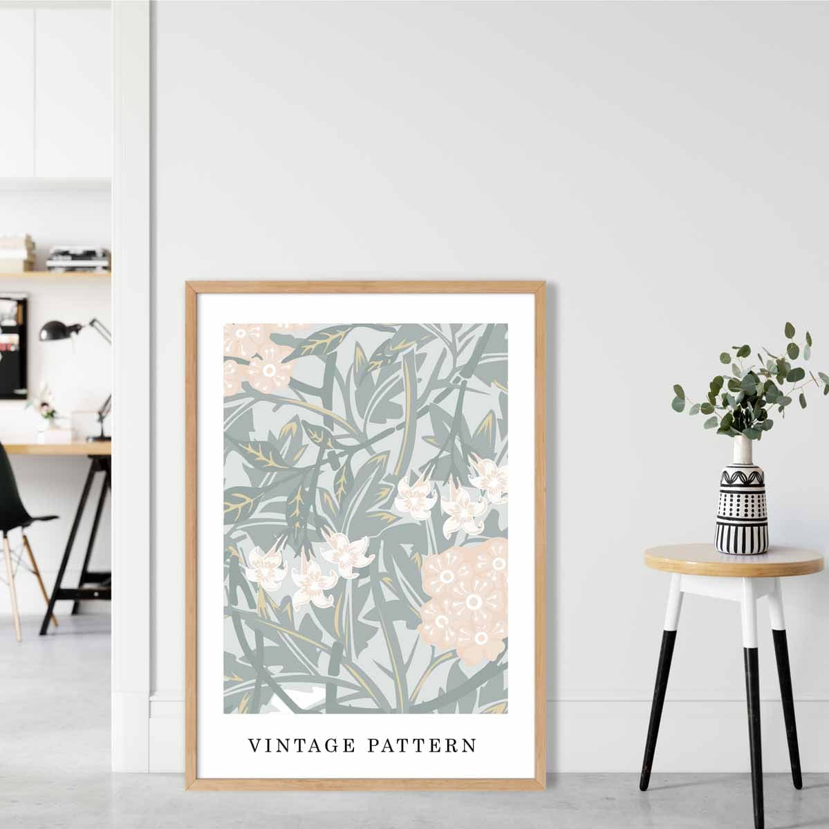 William Morris Iris Floral Vintage Poster in Pastel Green and Peach