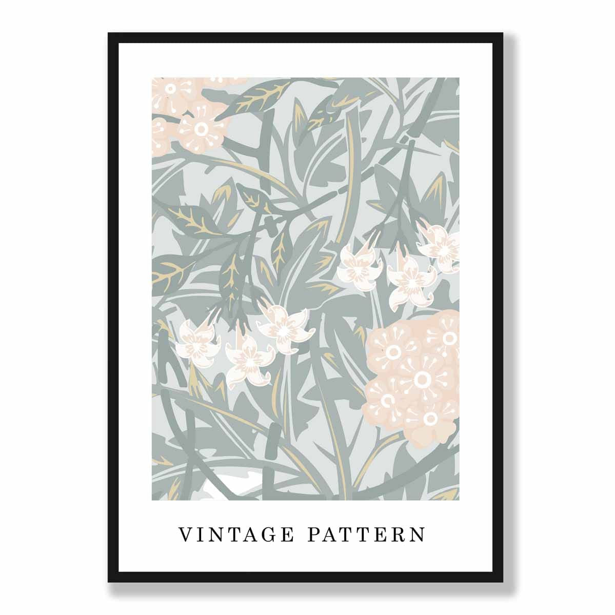 William Morris Iris Floral Vintage Poster in Pastel Green and Peach