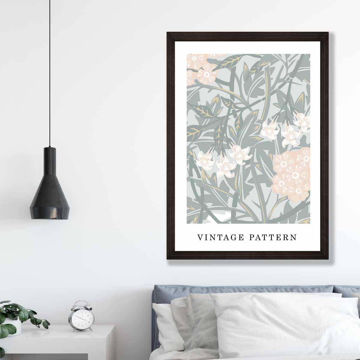 William Morris Iris Floral Vintage Poster in Pastel Green and Peach
