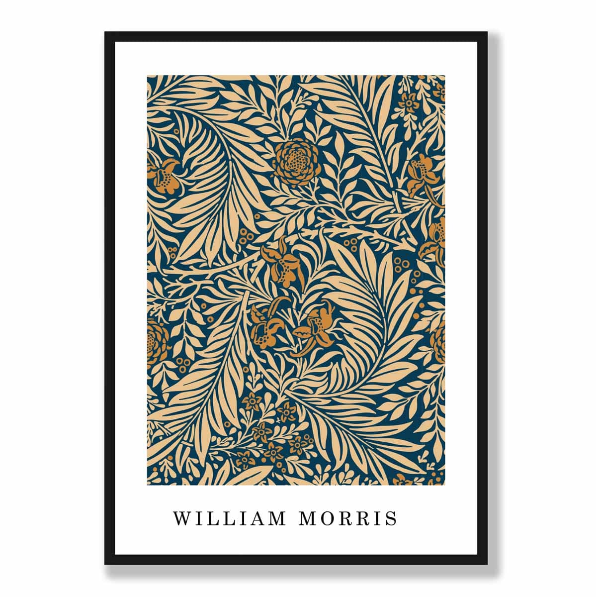 William Morris Navy Blue and Beige Vintage Larkspur Floral Art Print