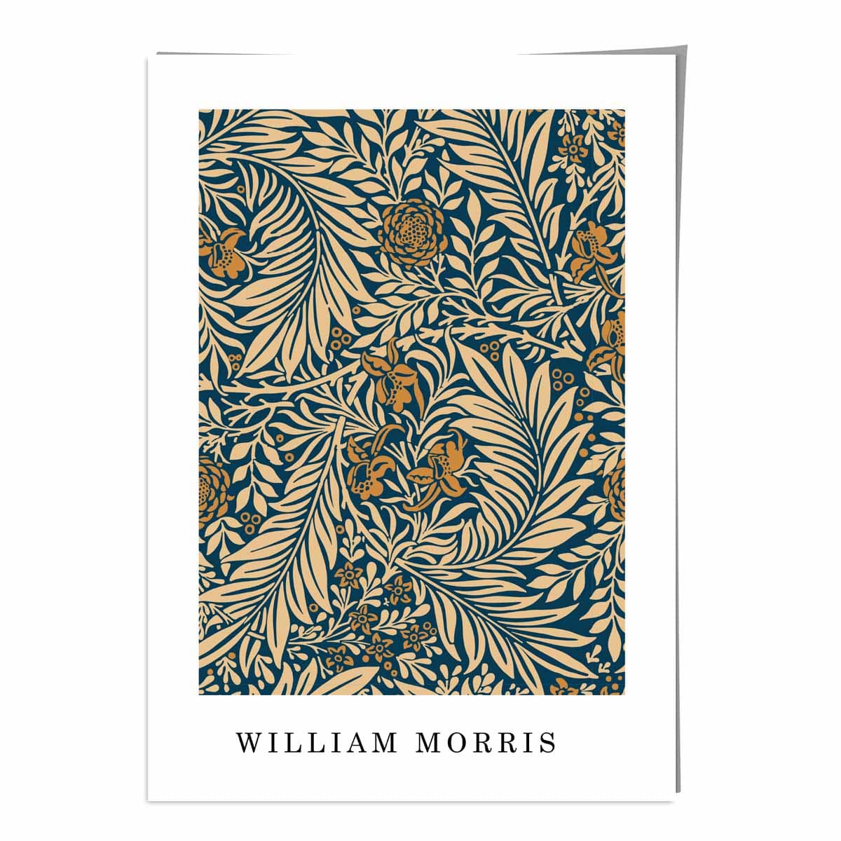 William Morris Navy Blue and Beige Vintage Larkspur Floral Art Print