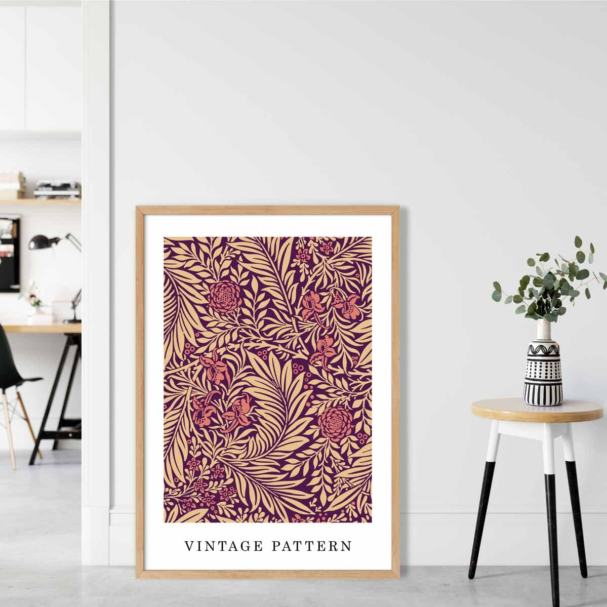 William Morris Red and Beige Vintage Larkspur Floral Art Print