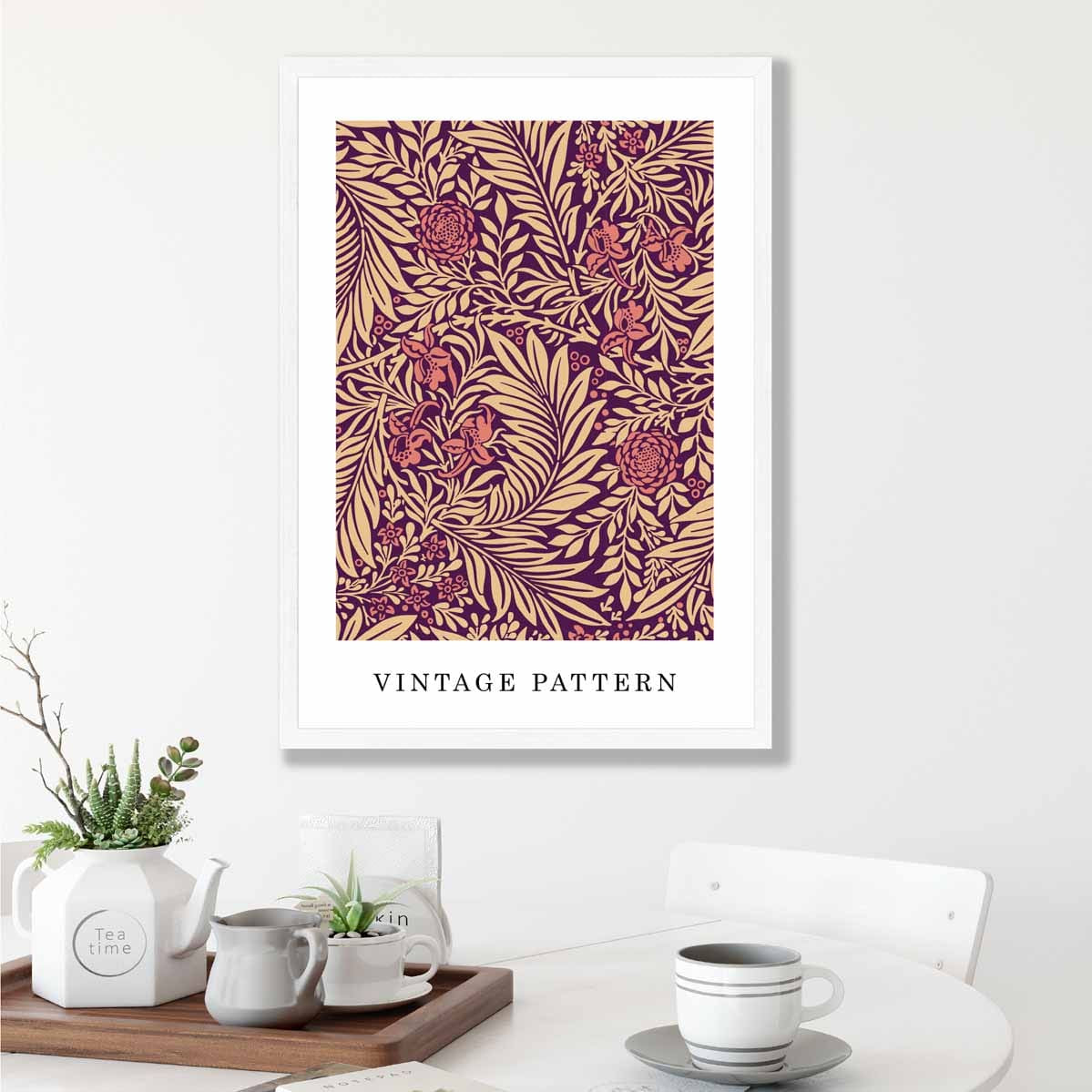 William Morris Red and Beige Vintage Larkspur Floral Art Print