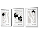 Matisse Floral Cut Out Style Set of 3 Wall Art Prints / Framed in Black & Beige | Artze Wall Art UK