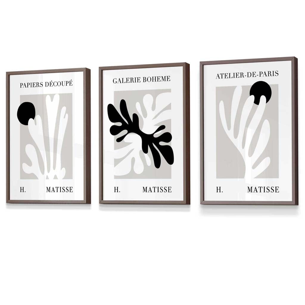 Matisse Floral Cut Out Style Set of 3 Wall Art Prints / Framed in Black & Beige | Artze Wall Art UK