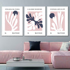 Matisse Floral Cut Out Style Set of 3 Wall Art Prints in Navy & Pink
