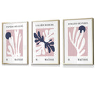 Matisse Floral Cut Out Style Set of 3 Wall Art Prints / Framed in Navy & Pink | Artze Wall Art UK